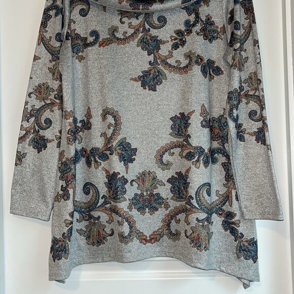 Cactus + Pearl Floral Paisley Cowl Neck Tunic Sweater - Picture 3 of 8